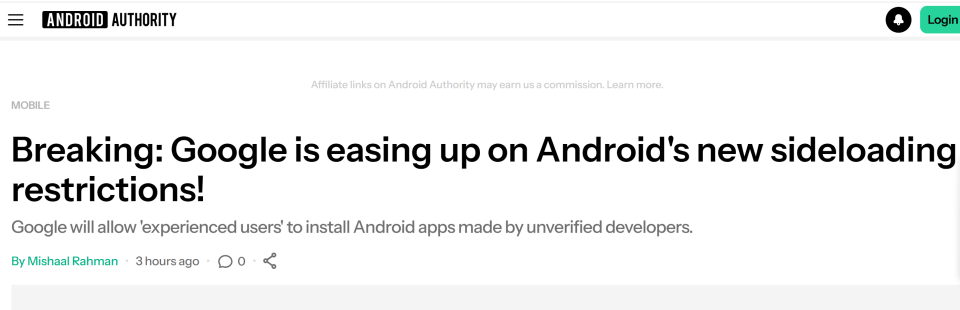 谷歌調整Android應用安裝政策,允許高階用戶自主選擇未驗證應用 圖片